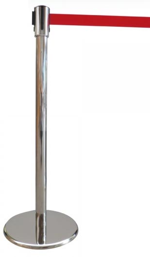 Tensator in crom, 100/35 cm, Gurt rot 1,8 m